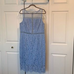 Baby Blue Floral Embroidered Scallop Trim Dress